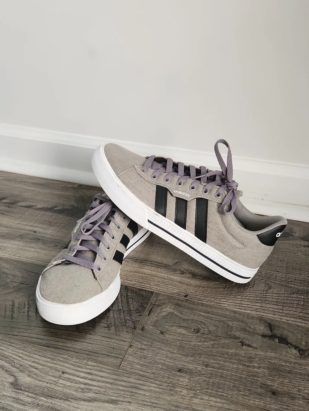 adidas Men’s Gray Canvas Sneakers with Black Stripes